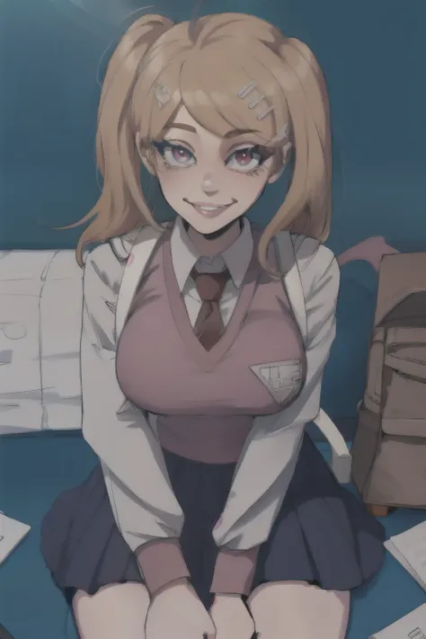 masterpiece, best quality, kaededg, 1 girl, tie, sweater vest, breast, i look at the viewer, shirt, long sleeves, one, backpack,...