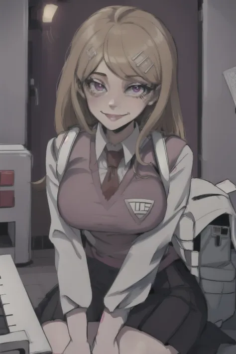 masterpiece, best quality, kaededg, 1 girl, tie, sweater vest, breast, i look at the viewer, shirt, long sleeves, one, backpack,...