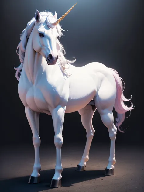 unicorn, white horse, standing, ultra detailed, high quality, 8k resolution, zoom out shot, full body