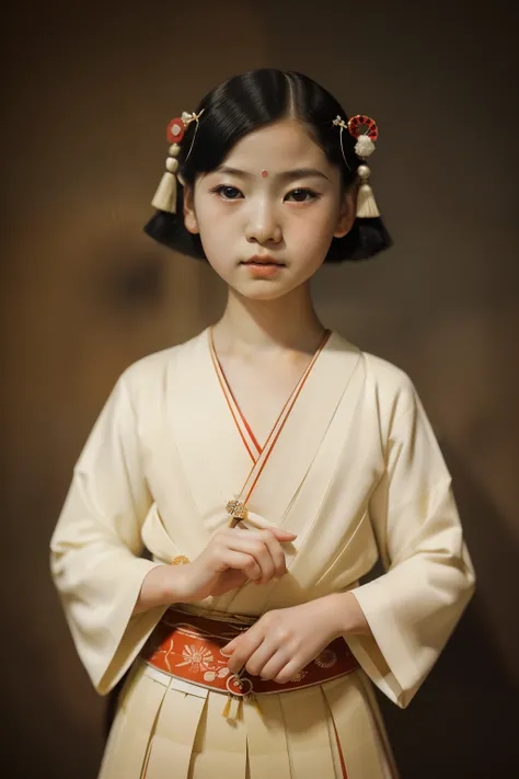 Kioto, 1932. A little ((((12-year-old)) Sayuri)), strikingly beautiful, delicate facial features, porcelain skin, expressive eyes, ((((traditional dance, fans movement)))), ((((japanese girl clothings from the 1930s)))), ((hairstyle of the 1930s)), color