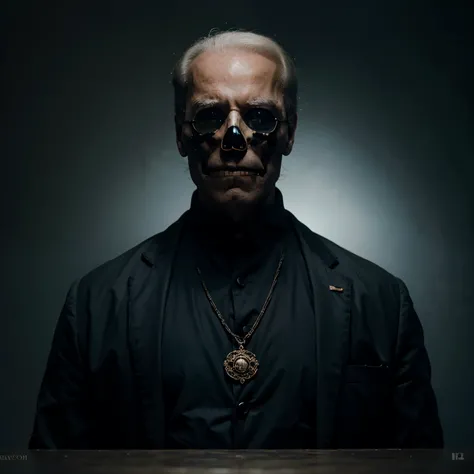 an art illustration of a joe Biden shaped human head, in the style of gothic dark and ornate, 8k 3d, hans zatzka, skull motifs, machine aesthetics, gadgetpunk, exacting precision