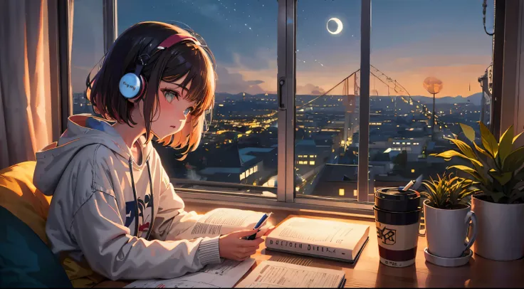 night view, city view, performer, moon