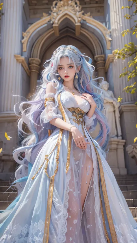 (((multicolored hair, [White hair]))), ultra realistic 8k cg, Picture-perfect face, Flawless, Clean, Masterpiece, Professional artwork, Famous artwork, Cinematic lighting, Cinematic bloom, Perfect face,(Young:1.2),((20yr old)), Beautiful face, Beautiful ey...