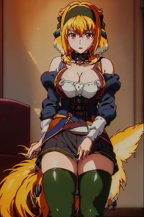 (Obra maestra , Ultra alta calidad animada, 4K,  Detalle crudo) Furry, Personaje de anime (Isekai Meikyyu wo Harem), Personaje de anime Roxanne (Isekai Meikyyu wo Harem,, furry, pechos grandes) (Desnuda, cabalga un dildo)