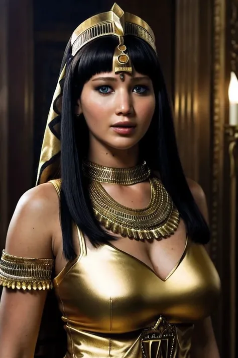 Jennifer Lawrence as Cleopatra cosplay hugged by muscle monster gorilla , egipto