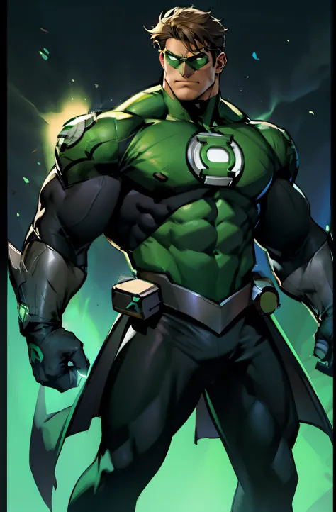 green lantern, hal jordan as a medieval knight, full body shot, face of a 30s, tall, hunk, lean muscle, short hazel hair, all ne...