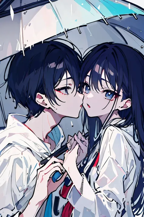 ((best quality)), ((masterpiece)), (detailed), perfect face high definition of anime couple kissing in the rain with umbrella in the background、Clean image quality、Perfect image quality、
highest quality、Perfect quality、Small eyes and small hands、