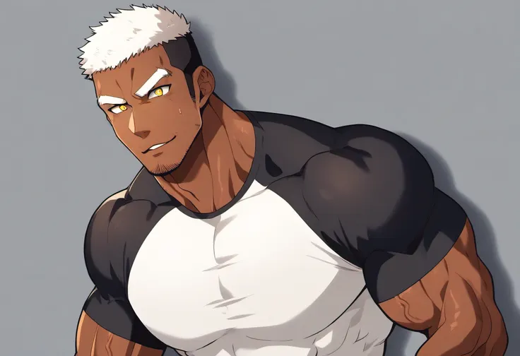 anime characters：black man, fitness coach, dark black skin tone, his skin is pitch black., 1 muscular tough guy, manliness, male...