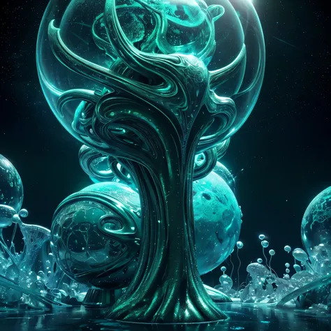 space background. spheres, tentacles. Green Ice Sex Statue. ((elegance. photorealism. Unreal engine. 3d model. Ultra high quality textures. High detail. 8k resolution))