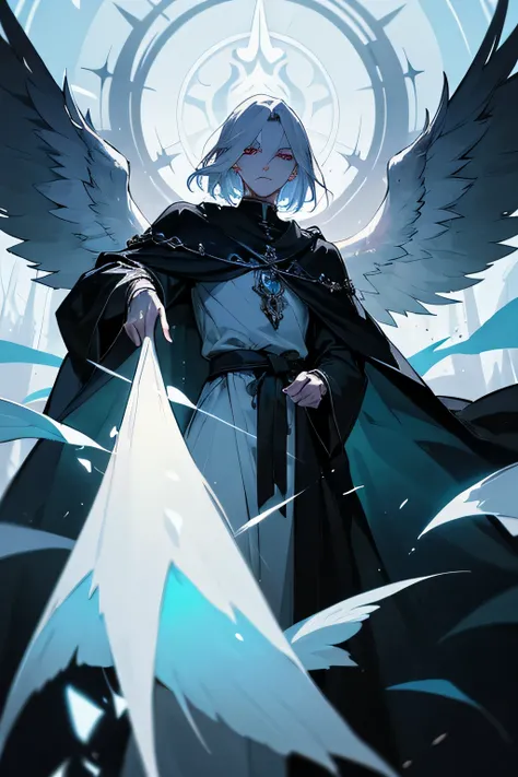 Description: Xanfarel - a young and mysterious male priest of the fallen Aasimar. His pale skin and silver hair with dark streaks make him look like a ghost, and his wings, even though they are black, sparkle with an unusual light, when he enters into spir...