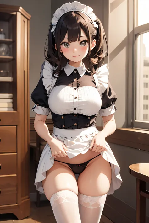 cute、kawaii、Maid、clear、Stylish、Long legs、whole body、Full Body、model,、Embarrassed、blush、beautiful、Inner thighs、Pull up your skirt、Showing off panties