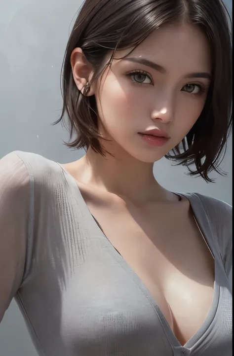 8k uhd、RAWphotograph、モデルphotograph撮影、 (masterpiece, highest quality, Photorealistic, High resolution, photograph: 1.3), Close-up, Focusing, Hot Model, slim, 30 year old mature woman、Small face、Short Hair、Dark Brown Hair、Detailed beautiful eyes、Realな肌, (per...