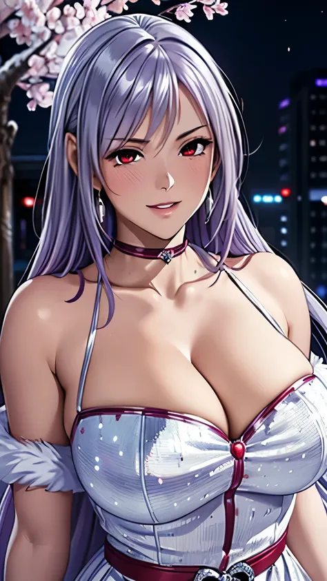 red eyes, (highest quality, masterpiece painting:1.3), immature woman, 16 years old, (half body shot), masterpiece, ultra high resolution, (Photoreal:1.0), ((light purple hair)),straight hair, beautiful shining hair, white and shining skin, ((Ultra realist...