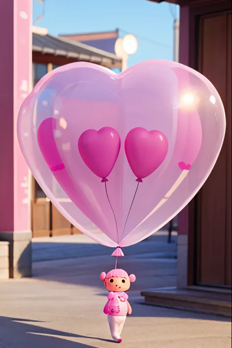 Transparent love balloon，There is pink mist inside