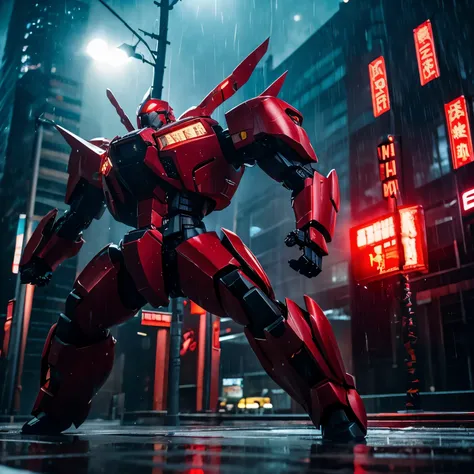 Sense of speed，heavy rain，Dark red mecha，Pacific Rim