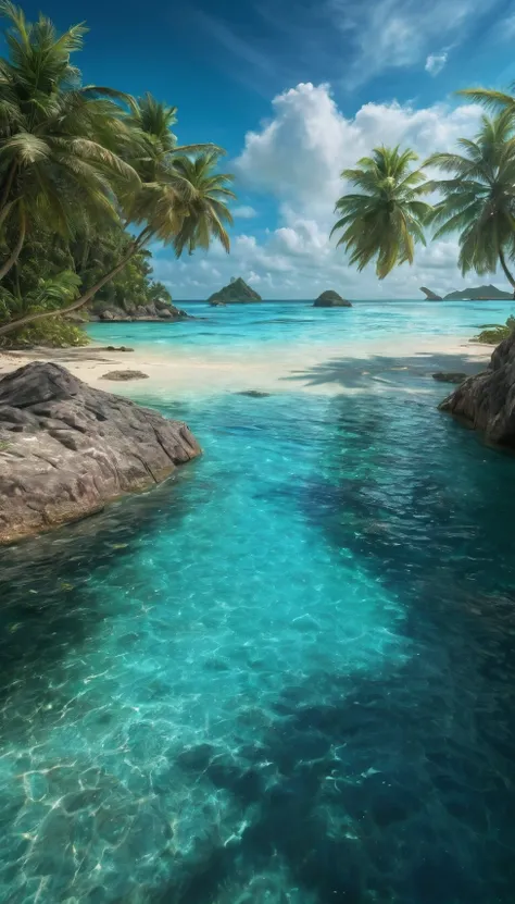  Exotic tropical island landscapes, with palm trees, sandy beaches, and turquoise waters, Ultra-HD-details, true to life, HDR image, High detail resolution, high detailed cloth, cinematic lighting, realistic, sharp focus, (very detailed), ((4K HQ)), depth ...