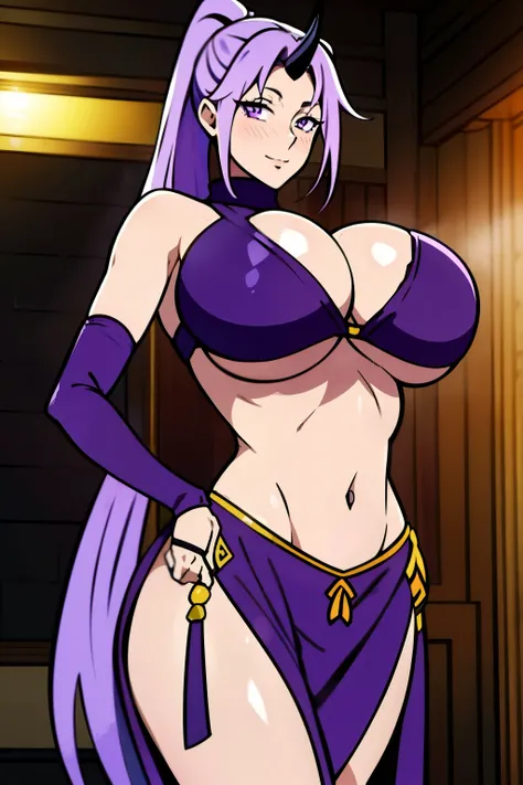 An anime-style artwork depicting shion from the anime tensei shittara slime datta.

Tags: shion, anime, detailed eyes, detailed lips, (arabian dancer outfit:1.4), turtleneck, cleavage, mini skirt, midriff, smiling expression, intense gaze, dynamic pose, in...