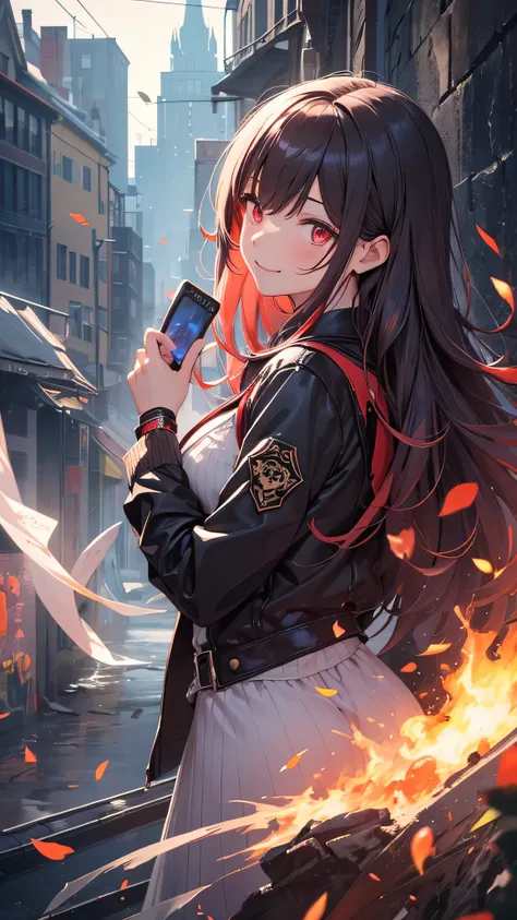 最high quality、Best image quality、masterpiece、girl((20-year-old、 By becoming、Best Bust、Medium Bust,Wide open breast tea、red glowing eyes, Black and red hair、Disheveled Hair、Long Hair、thin,The highest valley、white long shirt、Open chest、White wristband、smile、...