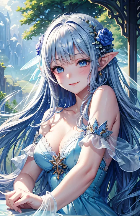 (masterpiece、8k、highest quality)、smiling smile、Detailed face、Detailed blue eyes、Close up portrait of woman in foam dress, Fantastic fairy tale, Beautiful fantasy art, Dreamy details, So magical and dreamy, Fantasy Beautiful, fairy tale artwork, very Beauti...