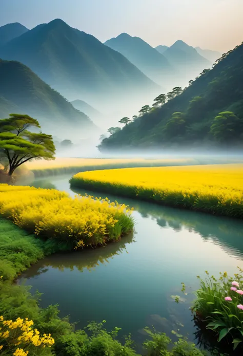 Landscape Description:

Surrounded by the tranquility of nature, A picturesque landscape unfolds before your eyes, Invites viewers into a peaceful and beautiful、A deep and wonderful realm. This scene embodies the essence of the countryside, Rolling hills a...