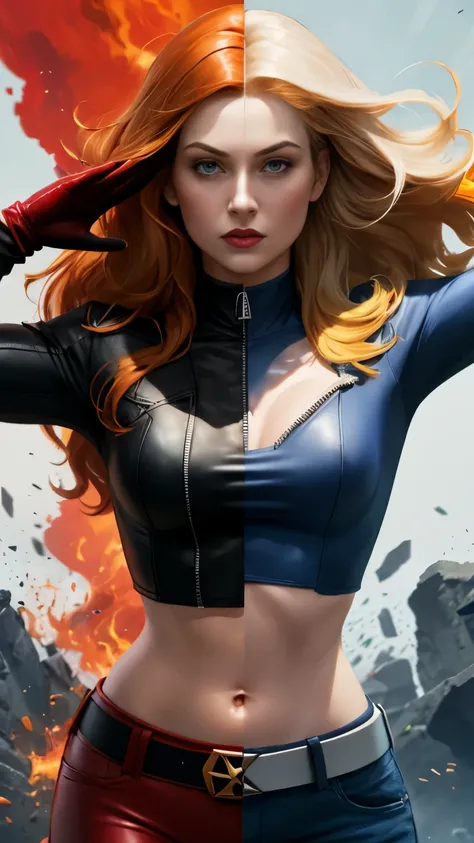 (high resolution), (highly detailed), (high quality,) realistic, beautiful, break 1girl, jean-grey, splitscreen, split screen, o...