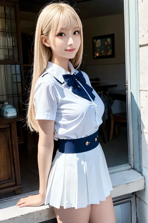 portlate、School Uniforms、bright expression、poneyTail、Young shiny shiny white shiny skin、Best Looks、Blonde reflected light、Platinum blonde hair with dazzling highlights、shiny light hair,、Super long silky straight hair、Beautiful bangs that shine、Glowing crys...