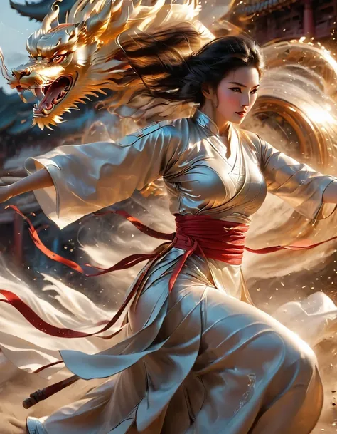 Motion Blur，Chinese Kongfu，Very detailed, high quality, masterpiece, fair, Motion trajectory, Motion trajectory, 1 girl, Solitary, whole body,