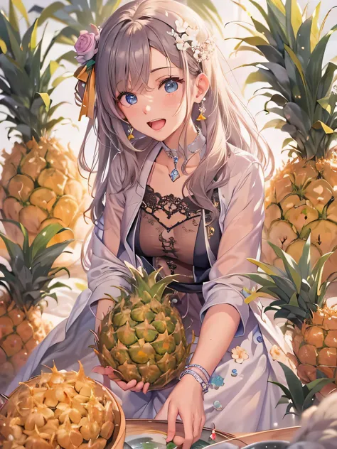 ((highest quality)), ((masterpiece)), (Get used to it), Perfect Face , beautiful girl , pineapple ,