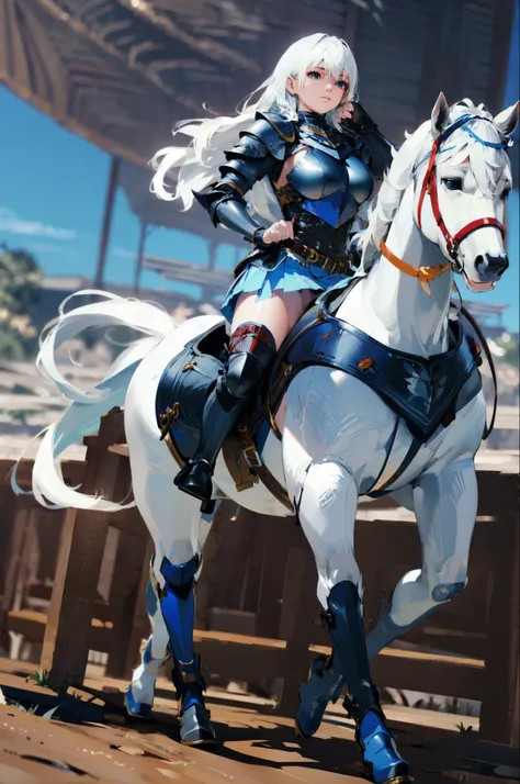 4k, masterpiece, solo, realistic, best quality, anime style, cinematic lighting, cinematic color, long hair, straight hair, {black hair}, dark blue eyes, large breast, riding on a running WHITE HORSE, BREAK, (white horse: 1.0, {white hair}, bridle, saddle,...