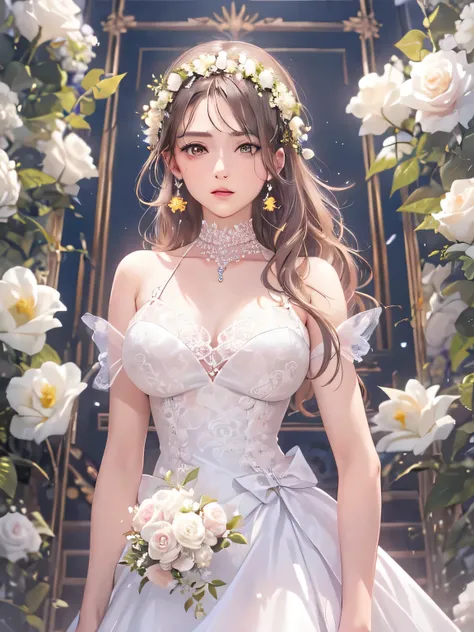 ((highest quality)), ((masterpiece)), (Get used to it), Perfect Face , beautiful girl , white rose , princess wedding dress ,