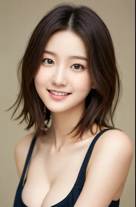 incredibly absurd, beautiful and cute 20-year-old Korean girl with a photorealistic face, showcasing top-quality craftsmanship. Her slender frame adorned with short, messy hair. The artwork high-resolution, allowing for ultra-detailed features to be captur...