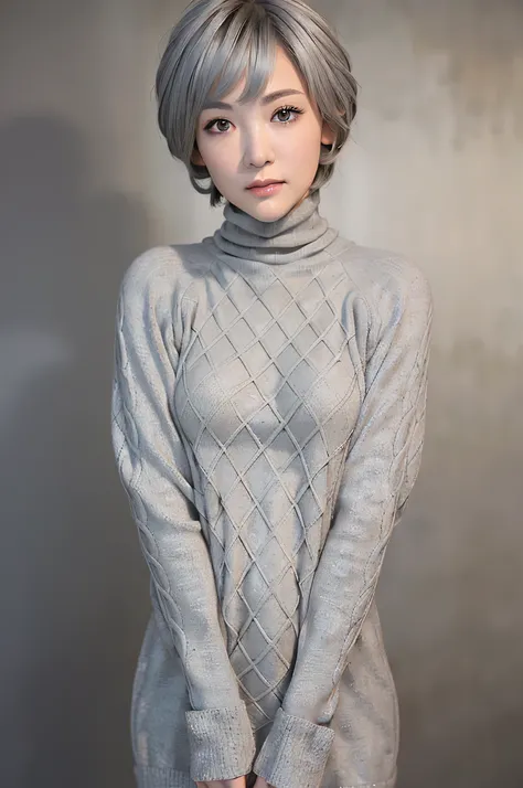 full body, (turtleneck cable knit oversized sweater dress:1.2), wool, 1girl,solo,
(8k, RAW photo, best quality, masterpiece:1.3),(realistic, photo-realistic:1.37),realistic skin texture,(photorealistic:1.3),(hyperrealistic:1.2), (short hair:1.4) , leaning ...