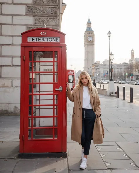 Make blonde Amanda in the same pose wearing an identical outfit in a setting exactly like the one in the photo, cabelo loiro