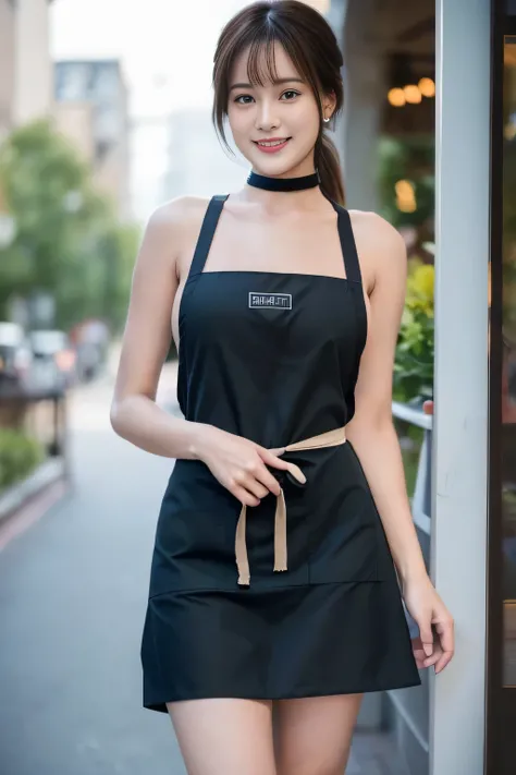 highest quality,masterpiece,Ultra-high resolution, (Realistic:1.4), girl, 18-year-old, (Firm breasts:1.2), (Slim face:1.2, Narrow waist, Thin legs), Charm, look at each other, Dynamic Shot, (Black Choker) , (bangs), Blue Eyes, smile, Big Breasts, ((Naked...