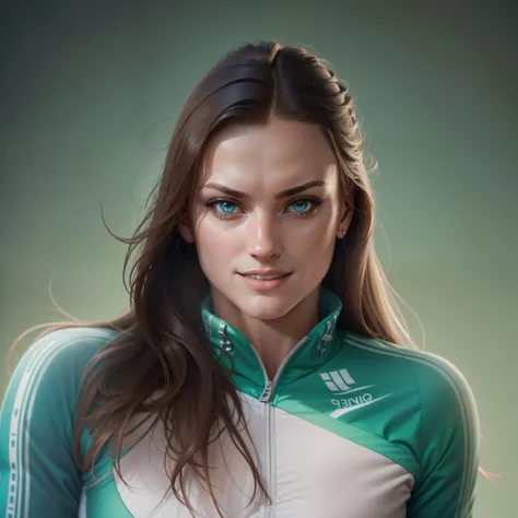 Elena Isinbaeva is a Russian athlete who held the world record for womens pole vault and won gold medals at the 2004 and 2008 Olympics. Her facial and physical characteristics can be described as follows:

- She has long brown hair and blue eyes, and her b...