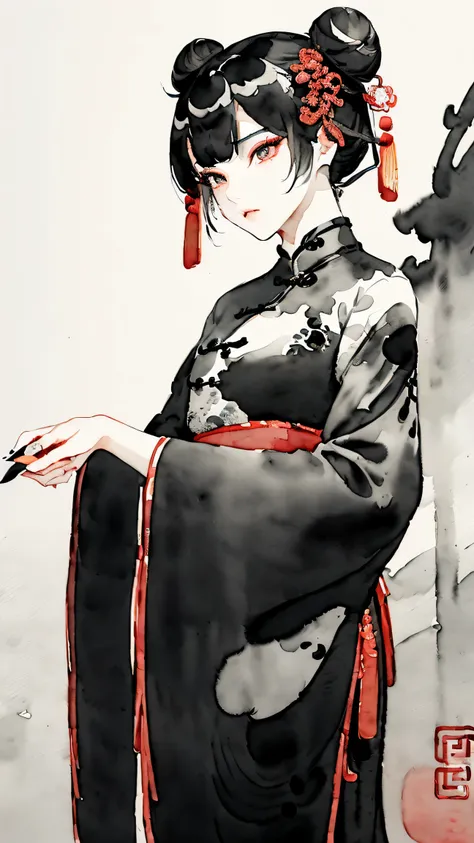 (((((((Chinese Ink Painting，watercolor painting，Chinese Clothing,)))))))，((1. Ms.,Korean Girl,瘦Face，Solitary,))(masterpiece,best quality, official art, Beautiful and aesthetic:1.2),((Ultra-high resolution,Golden Ratio,)) (16K),((From below，Detailed backgro...