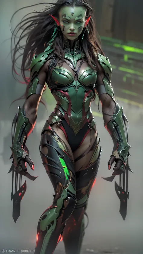 1 female alien, the predator, (incredibly beautiful:1.2), (gaze:1.4), (predator:1.1), long dark claws, (nfv:1), nipples, thick e...