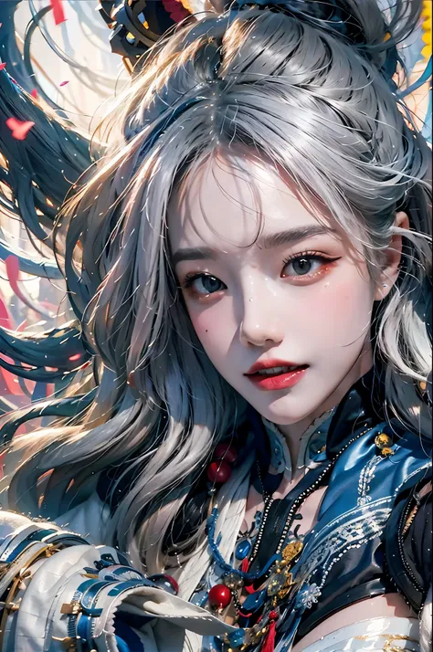 4k ultra hd, high resolution,a stunning beautiful girl, 1girl, solo, serious face, white long hair, official art, unity 8k wallpaper, ultra detailed, beautiful and aesthetic, masterpiece, best quality, realistic, (zentangle, mandala, tangle, entangle), (fr...