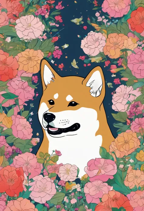 shiba in a flower heaven