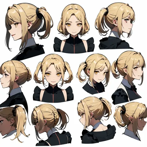 (masterpiece, 8K, highest quality, Very detailed, 1 mature woman), (Consistent personality, Same character), (Blonde Hair, Yellow Eyes), (Very detailed顔と肌の質感, Fine grain), Wicked Smile, big breasts, alone, (Maid), White Background, Bare shoulders, Captivat...