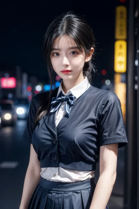 (8k, original photo, masterpiece:1.3), (Practical, photo-Practical:1.37), (night), (Looking at the audience:1.331), (white hair), Strike a pose, Tokyo Street, nightcityscape, Cyberpunk City, Soft Light, 1 Girl, Extremely beautiful face, Break, Hands down, ...