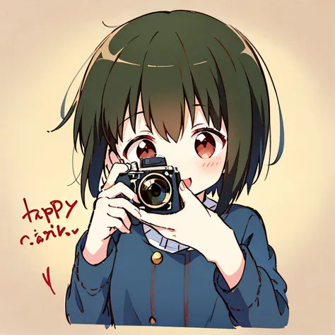 happy girl hold camera , simple illustration, love