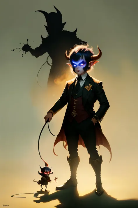 the imp , imp devil , the small man can cast a very large shadow, full body, large shadow, magic, dictate