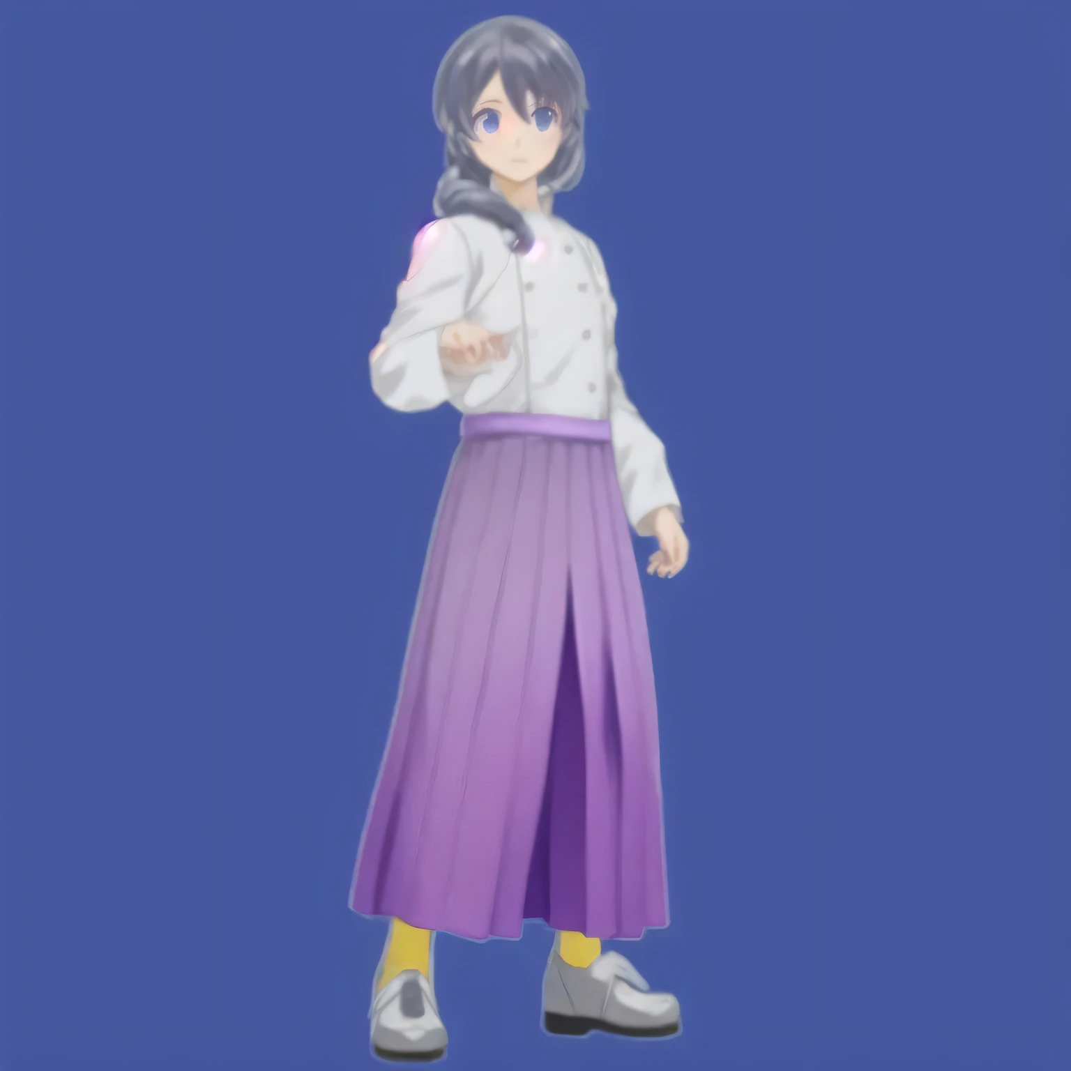 anime character with a purple skirt and white shirt, dressed with long fluent clothes, full body white purple cloak, dressed with fluent clothes, lunar themed attire, single character full body, full body single character, live2d virtual youtuber model, re...