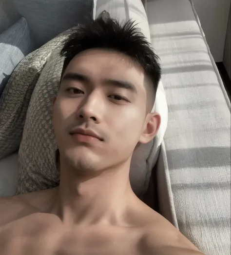 Arawid man lying on the sofa，big eyes, 2 7 years old, 28 years old, 23 years old, 22 years old, 21 years old, Asian Men, 29 years old, dragon, 18 years old, 24 years old, 25 years old, 25 years old, steve zheng