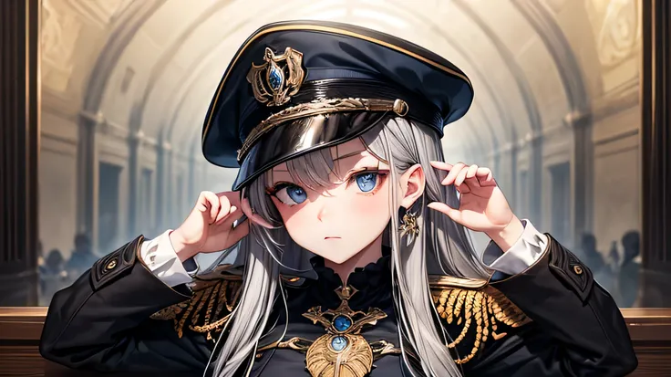 female
1 person
Rugged expression
plump
gray hair
Long hair
Gothic Costumes
Brown clothes
Military uniform