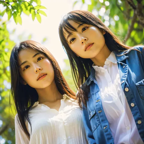 identical twin sisters、(highest quality, high resolution, masterpiece, realistic:1.2),(hdr, bright colors),2 girls, japanese, no...