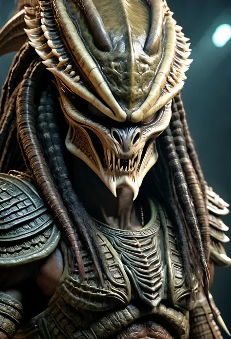 alien predator ancient thai warrior, solo, male, sharp teeth, upper body, looking at viewer, photorealistic, 8k, unreal engine, ...