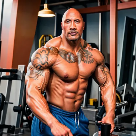 Dwayne Johnson photo of th3r0ck a strong man with muscular arms and a chiseled physique, naturalistic background, vibrant colors, professional lighting, photorealistic rendering, high-resolution image, detailed facial features, intense gaze.