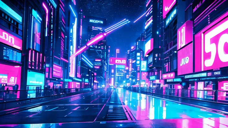 A futuristic and realistic image of a (((big neon wave))) floating in a background filled with neon colors. This scene takes place at night with bright neon lights illuminating the sky. The atmosphere should convey feelings of vibrancy, liveliness, and ene...